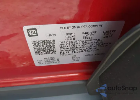 2024 Chevrolet Trax Fwd Sp z USA, uszkodzony, nr VIN KL77LFE26RC157446